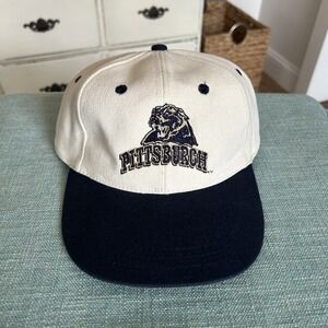NWT Vtg Champion NCAA Pittsburgh Panthers Black Cream Baseball Strapback Cap Hat